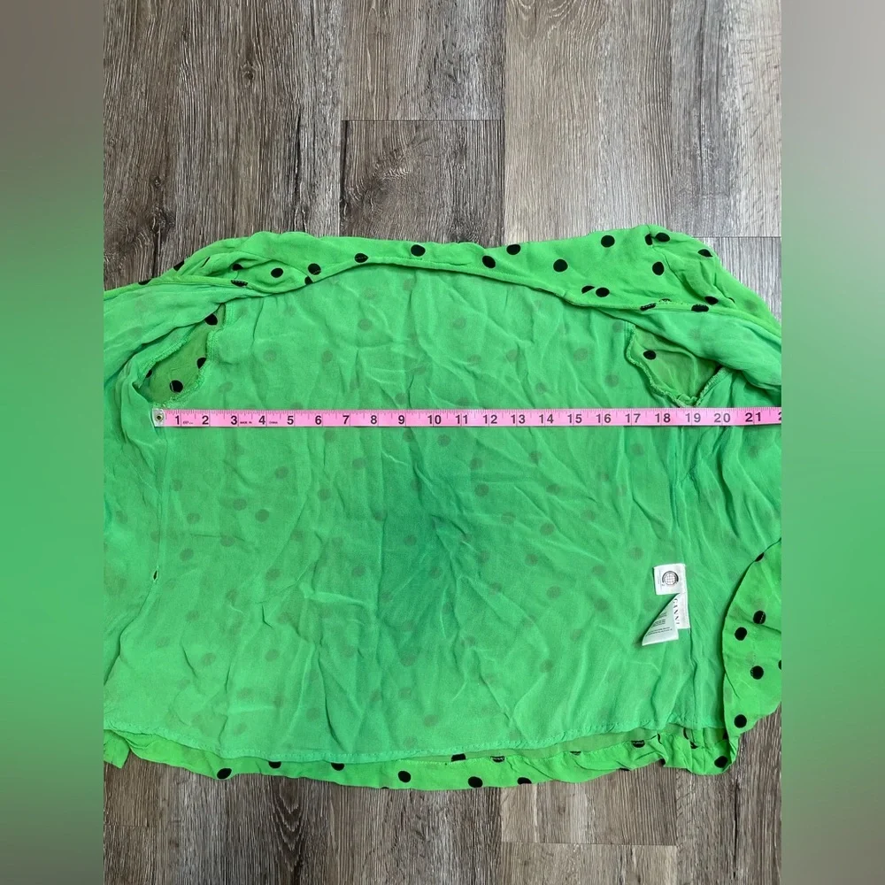 Ganni Dainty Georgette Green Polka Dot Bell Sleeve Wrap Top Size 36 (US 4-6)_8